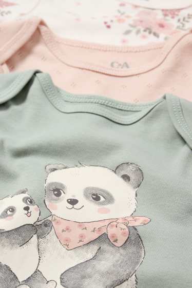 Bébés filles - Lot de 3 - petites fleurs et pandas - bodys bébé - beige clair