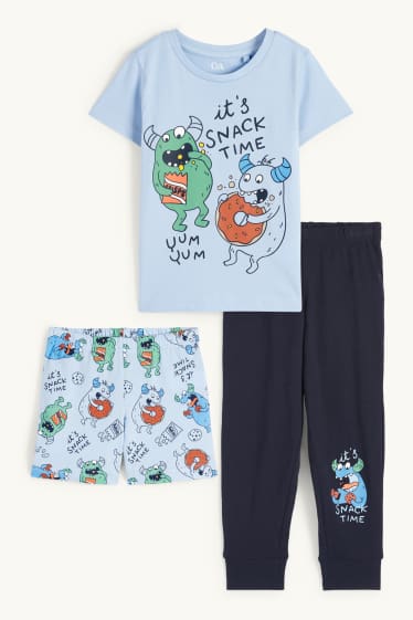 Copii - Băieți - Monștri - pijama - 3 piese - albastru deschis