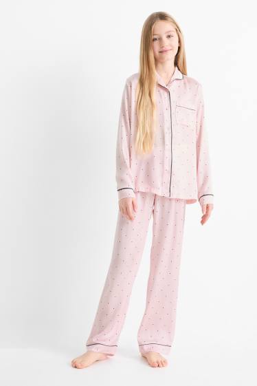 Children Girls - Satin pyjamas - polka dot - rose