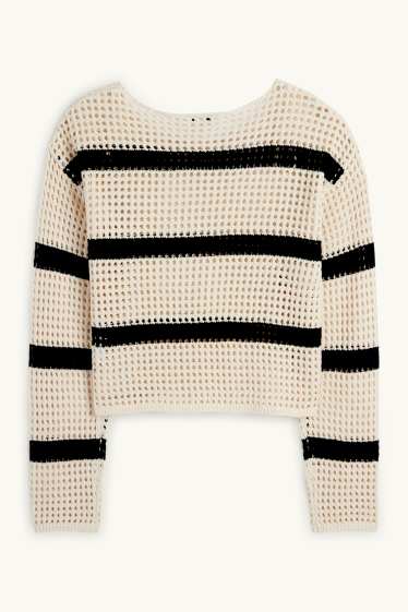 Women - Cropped jumper - striped - light beige