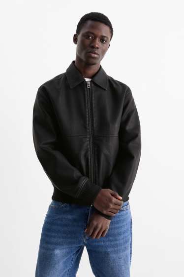 Home - Caçadora biker - pell sintètica - negre