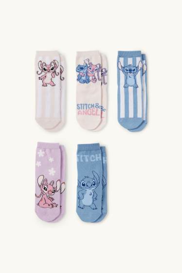 Enfants filles - Lot de 5 paires - Lilo & Stitch - chaussettes à motif - bleu