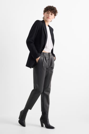 Dámské - Plátěné kalhoty - high waist - tapered fit - černá