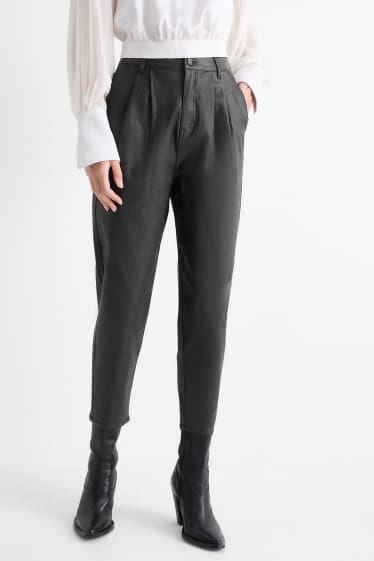 Dámské - Plátěné kalhoty - high waist - tapered fit - černá