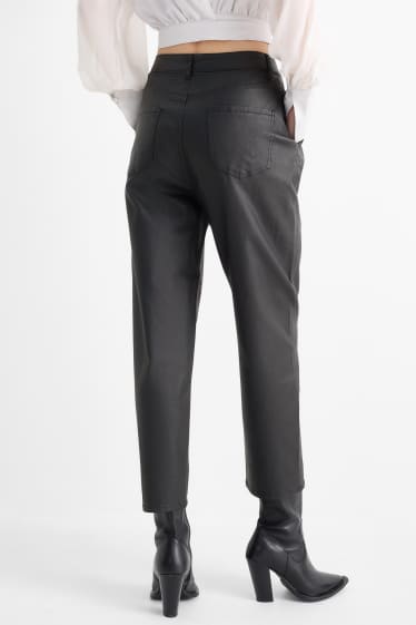 Dámské - Plátěné kalhoty - high waist - tapered fit - černá