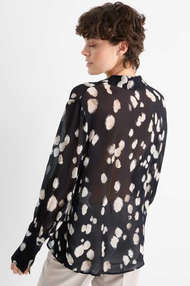 Damen - Bluse - gepunktet - schwarz