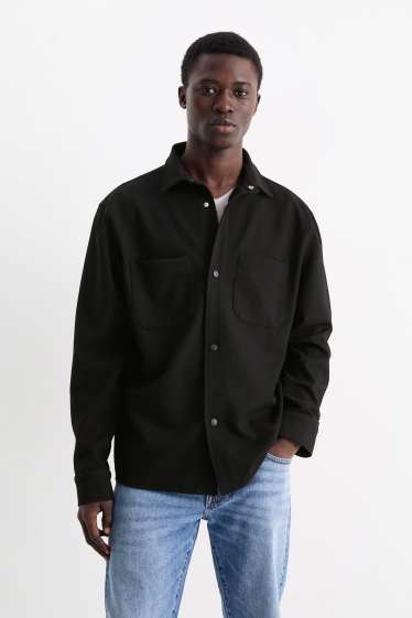 Hommes - Veste-chemise - relaxed fit - col kent - texturée - noir