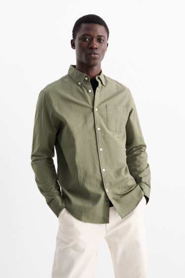 Hommes - Chemise - regular fit - col button-down - vert
