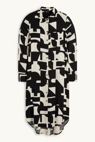 Dona - Vestit camiser de viscosa - estampat - negre/beix