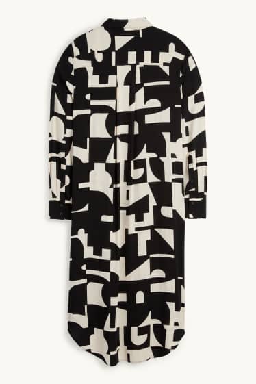 Dona - Vestit camiser de viscosa - estampat - negre/beix