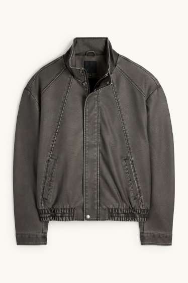 Men - Bomber jacket - faux leather - gray