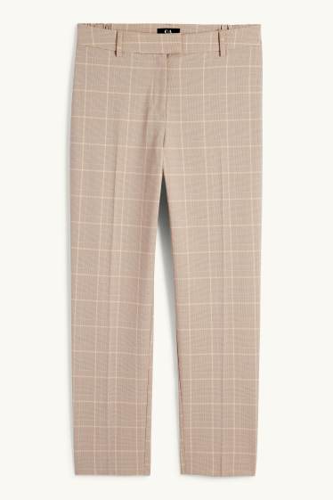 Femmes - Pantalon de bureau - mid waist - coupe cigarette - à carreaux - beige