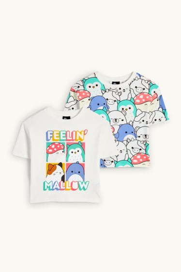 Kinder Mädchen - Multipack 2er - Squishmallows - Kurzarmshirt - cremeweiss