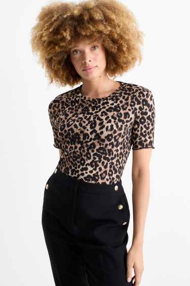 Damen - T-Shirt - Leo-Print - strukturiert - schwarz / beige