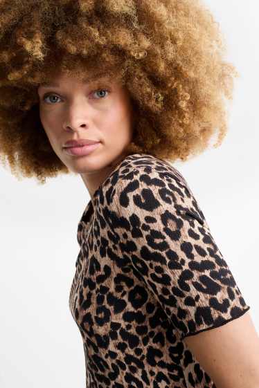 Damen - T-Shirt - Leo-Print - strukturiert - schwarz / beige