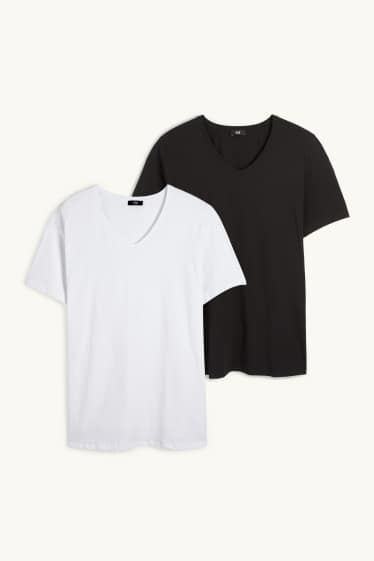Dámské - Multipack 2 ks - tričko s výstřihem ve tvaru V - Stretch - LYCRA® - bílá/černá