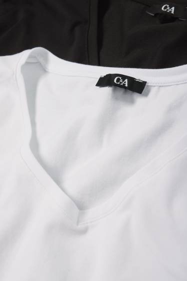 Dámské - Multipack 2 ks - tričko s výstřihem ve tvaru V - Stretch - LYCRA® - bílá/černá