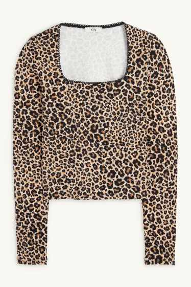 Dames - Longsleeve - luipaardprint - beige