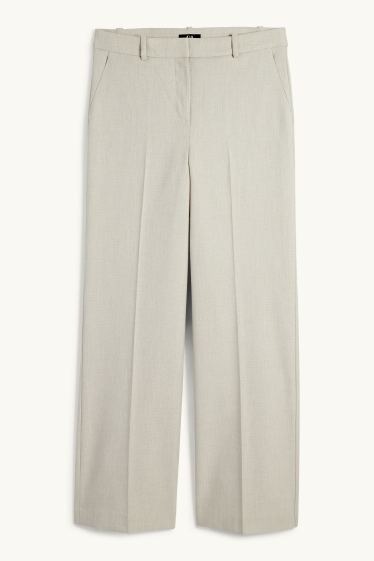 Femmes - Pantalon de bureau - high waist - wide leg - finition texturée - beige clair