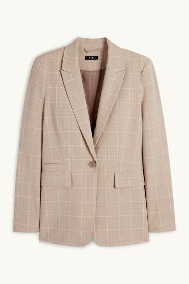 Women - Long blazer - regular fit - check - creme