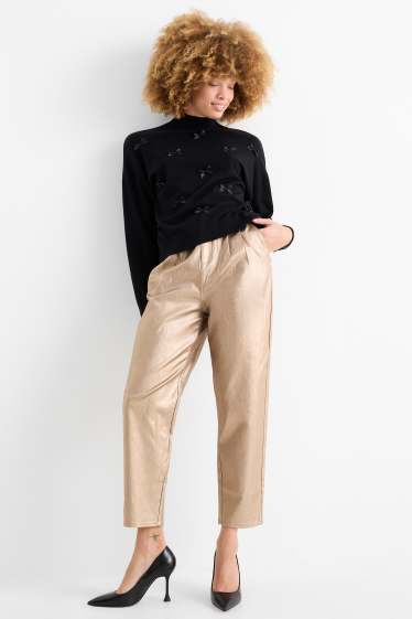 Damen - Stoffhose - High Waist - Tapered Fit - gold