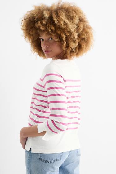 Women - Basic long sleeve top - striped - white
