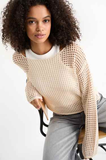 Femei - Pulover crop - bej deschis