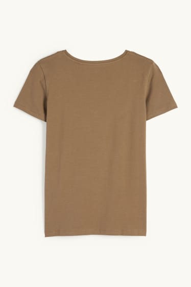 Kobiety - T-shirt z wycięciem V - slim fit - kaki