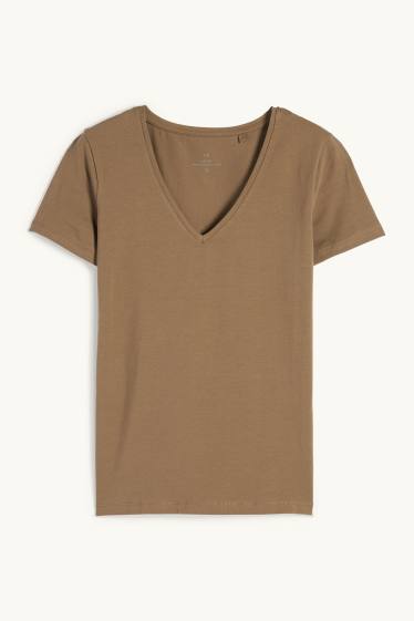 Kobiety - T-shirt z wycięciem V - slim fit - kaki