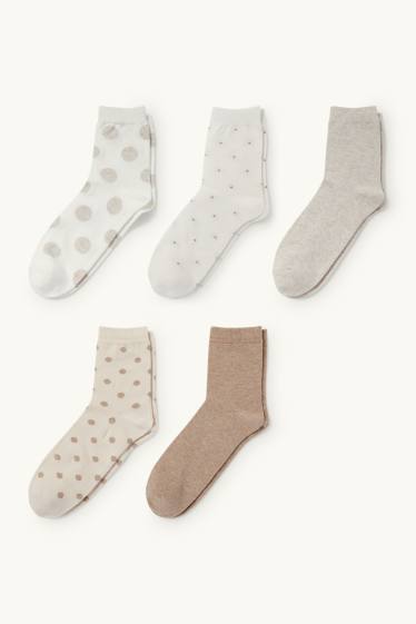Donna - Confezione da 5 - calze - a pois - bianco