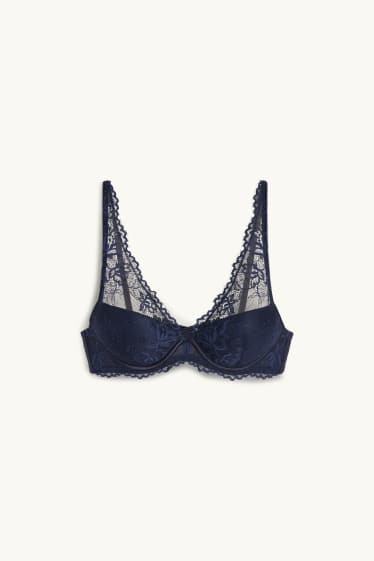 Dames - BH met beugels - PLUNGE - voorgevormd - donkerblauw