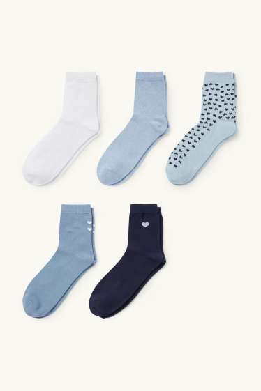 Donna - Confezione da 5 - calzini con motivi - cuore - blu scuro