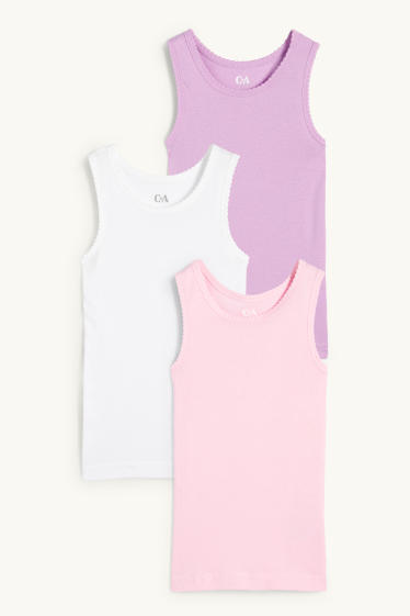 Enfants filles - Lot de 3 - maillots de corps - côtelés - rose