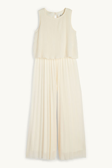 Kinderen: meisjes - Plissé-jumpsuit - crème wit