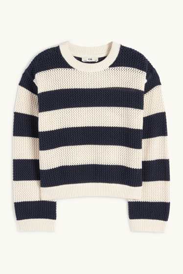 Children Girls - Jumper - striped - blue / creme