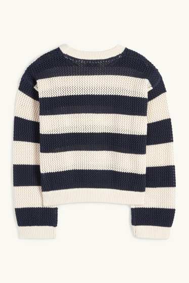 Children Girls - Jumper - striped - blue / creme