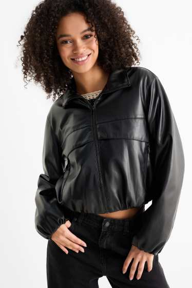 Damen - Jacke - Lederimitat - schwarz