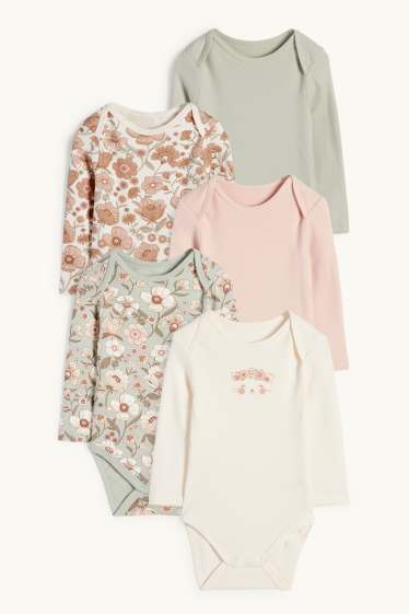 Baby Mädchen - Multipack 5er - Blümchen und Kätzchen - Baby-Body - rosa