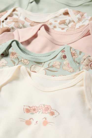 Baby Mädchen - Multipack 5er - Blümchen und Kätzchen - Baby-Body - rosa