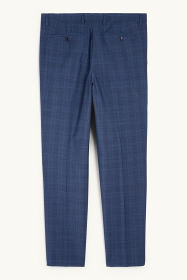Herren - Baukasten-Schurwoll-Hose - Regular Fit - kariert - dunkelblau