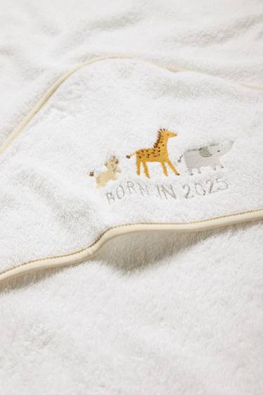 Unisex - Wild animals - baby towel with hood - white