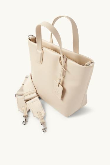 Damen - Tasche mit abnehmbarem Taschengurt - Lederimitat - hellbeige