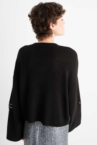 Women - Jumper with rhinestones - black