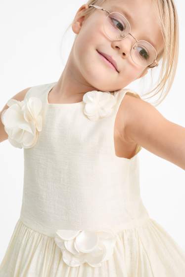 Kinder Mädchen - Blume - Kleid - strukturiert - cremeweiß