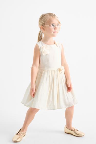Kinder Mädchen - Blume - Kleid - strukturiert - cremeweiß