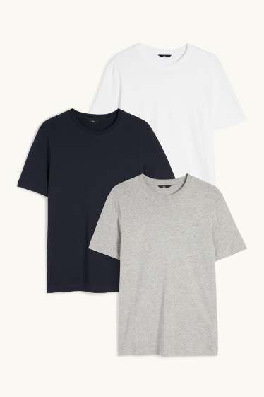 Herren - Multipack 3er - T-Shirt - Regular Fit - hellgrau-melange