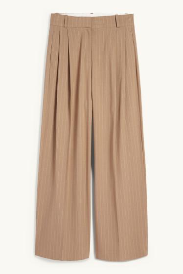 Women - Business trousers - mid waist - wide leg - pinstripes - light brown