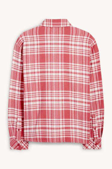 Men - Flannel shirt - regular fit - kent collar - check - pink