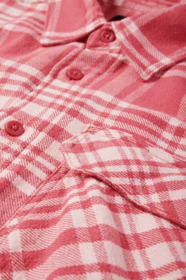 Men - Flannel shirt - regular fit - kent collar - check - pink