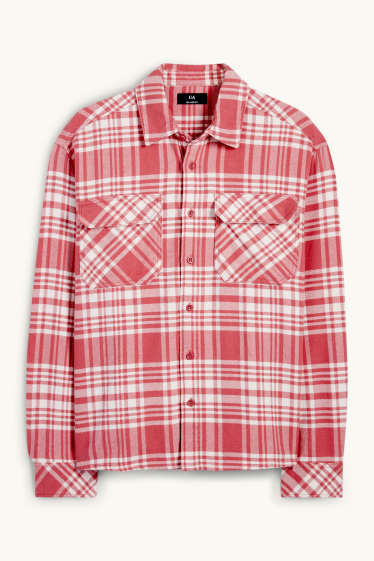 Men - Flannel shirt - regular fit - kent collar - check - pink